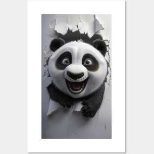 Black and White Panda smiling on the camera Posters and Art